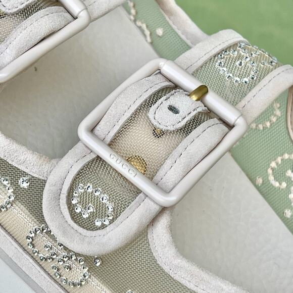 Gucci Nude Crystal Mesh Double Strap Sandals Size 38 EU - Picture 9 of 14